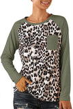 Crew Neck T-Shirt Leopard Print Olive