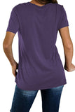 Crew Neck Letter Print Casual T-Shirt Purple