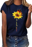 Women's Casual Summer Flower Print T-Shirt Navy Blue