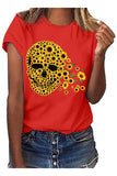 Plus Size Crew Neck Short Sleeve Floral Skull Print T-Shirt Tangerine
