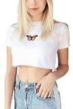 Women's Summer Butterfly Print Short Sleeve Crop T-Shirt Top
