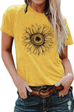 Summer Crew Neck Short Sleeve Sunflower Print T-Shirt