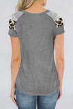 Casual Crew Neck Short Sleeve Leopard Striped T-Shirt For Women
