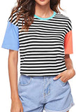 Crew Neck Color Block Striped T Shirt Women