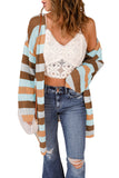 Color Block Striped Hollow Knit Long Cardigan