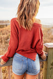 Henley Pullover Drop Shoulder Sweater with Slits