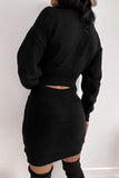 Long Sleeve High Crew Neck Cable Knit Jumper Dresses