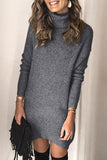 Solid Color Ribbed Knit Turtleneck Sweater Dress