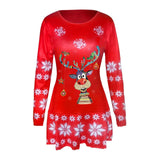 Christmas Reindeer Long Sleeve Mini Dress for Women