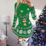 Christmas Reindeer Long Sleeve Mini Dress for Women