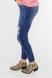 LC782933-5-S, LC782933-5-M, LC782933-5-L, LC782933-5-XL, Blue Distressed Aztec Patch Skinny Jeans
