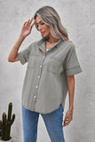 Women Turn-down Collar Short Sleeve Denim Shirt Button Down Pocket Top