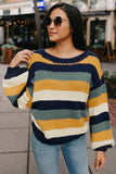 Women's Striped Puff Sleeve Knitted Pullover Sweater