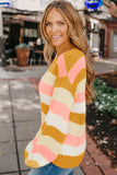 LC2721566-7-S, LC2721566-7-M, LC2721566-7-L, LC2721566-7-XL, LC2721566-7-2XL, Yellow  Striped Puff Sleeve Knitted Pullover Sweater