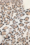 LC229988-17-S, LC229988-17-M, LC229988-17-L, LC229988-17-XL, Brown  Leopard Buttoned Tie Waist Ruffle Puff Sleeve Mini Dress