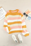 LC2721566-7-S, LC2721566-7-M, LC2721566-7-L, LC2721566-7-XL, LC2721566-7-2XL, Yellow  Striped Puff Sleeve Knitted Pullover Sweater