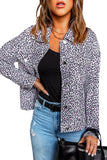 Women's Leopard Print Lapel Collar Jacket Button Down Pockets Crop Coat