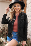 LC8511514-2-S, LC8511514-2-M, LC8511514-2-L, LC8511514-2-XL, LC8511514-2-2XL, Black  Distressed Buttons Chest Pockets Denim Jacket
