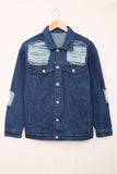 LC8511514-5-S, LC8511514-5-M, LC8511514-5-L, LC8511514-5-XL, LC8511514-5-2XL, Blue  Distressed Buttons Chest Pockets Denim Jacket