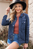 LC8511514-5-S, LC8511514-5-M, LC8511514-5-L, LC8511514-5-XL, LC8511514-5-2XL, Blue  Distressed Buttons Chest Pockets Denim Jacket