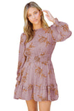 LC227392-10-S, LC227392-10-M, LC227392-10-L, LC227392-10-XL,  Blue/Pink Deep V Neck Lantern Sleeve Knotted Tiered Mini Dress