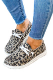 Women's Round Toe Lace Up Sneaker Leopard Slip On Flat Canvas Shoes