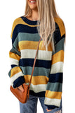 LC2721566-5-S, LC2721566-5-M, LC2721566-5-L, LC2721566-5-XL, LC2721566-5-2XL, Blue  Striped Puff Sleeve Knitted Pullover Sweater