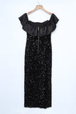LC6111506-2-S, LC6111506-2-M, LC6111506-2-L, LC6111506-2-XL, Black Sequins Off Shoulder Side Slit Evening Dress