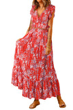 Women's Floral Ruffled Crop Top and Maxi Skirt Set Two Piece Maxi Dress Sets