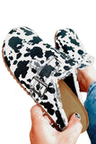 Women's Camo Leopard Cow Print Buckle Strap Frayed Canvas Slip On Slippers