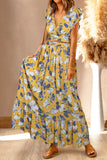 Women's Floral Ruffled Crop Top and Maxi Skirt Set Two Piece Maxi Dress Sets