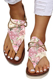 Women's PU Leather Flip Flops Slippers Floral Print Lace Up Sandals