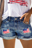 Women's US Flag Patch Ripped Rolled Cuff Jean Shorts