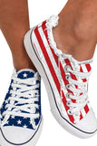 Women's Stars and Stripes Frayed Raw Hem Sneakers Lace-up Canvas Flat Shoes