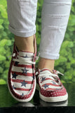 Women's Stars and Stripes Print Slip-on Flat Shoes Lace Up Sneakers