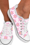 Women's Daisy Print Pink Flat Canvas Shoes Lace Up Casual Sneakers