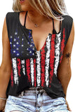 Women's Stars and Stripes Printed Notched V-Neck Tank Top