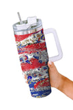 Independence Day American Flag 304 Stainless Insulated Cup with Lid Straw
