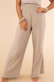 PL771089-16-1X, PL771089-16-2X, PL771089-16-3X, Khaki Textured High Waist Wide Leg Plus Size Pants