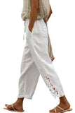 LC7711849-1-S, LC7711849-1-M, LC7711849-1-L, LC7711849-1-XL, White Lace Splicing Drawstring Casual Cotton Pants