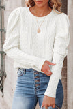 Women's Solid Color Textured Knit Top Puffy Sleeve Slim Fit Pullover