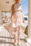 Women's Sleeveless Halter Floral Dress Crisscross Backless Maxi Dress