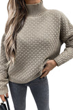 High Neck Drop Shoulder Textured Knit Sweater