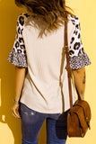 Women's Leopard Ruffle Short Sleeve Shirt Waffle Knit Graphic Top