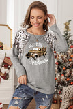 Women's Merry Christmas Long Sleeve Top Leopard Snakeskin Print Shirt