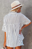 Women's Short Sleeve Striped Blouse With Pocket