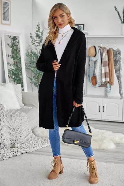 Open Front Long Hooded Cardigan Womens With Pockets