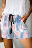 Plus Size Women's Casual Drawstring Tie Die Shorts With Pocket Blue