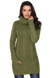 Green Women's Winter Casual Long Sleeve Solid Color Warm Loose Turtleneck Oversized Pullover Cable Knit Sweater Dress with Pockets LC27836-9