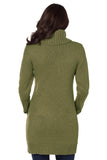 Green Women's Winter Casual Long Sleeve Solid Color Warm Loose Turtleneck Oversized Pullover Cable Knit Sweater Dress with Pockets LC27836-9